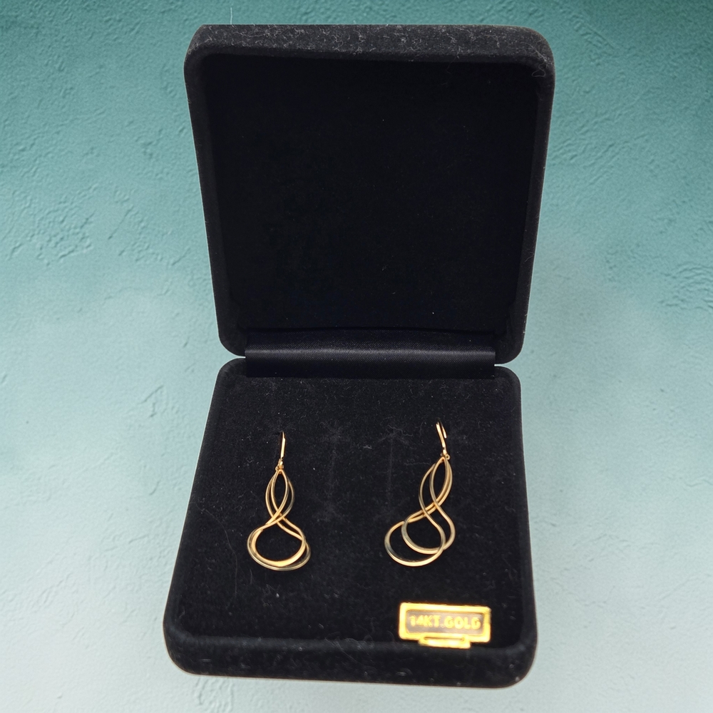 VTG Nancy Brewer NABCO 14K  Modernist Dangle Earrings Minimalist Infinity Drop